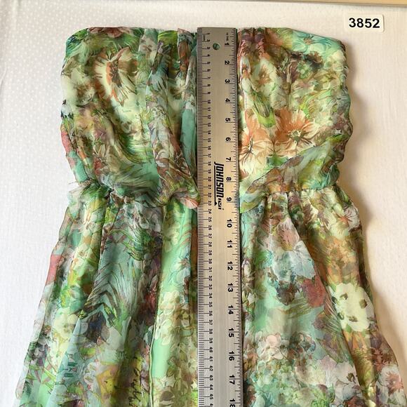 City Studio Women Dress M Green Floral Strapless Fit & Flare Hi-Low Chiffon Knee - Picture 6 of 11